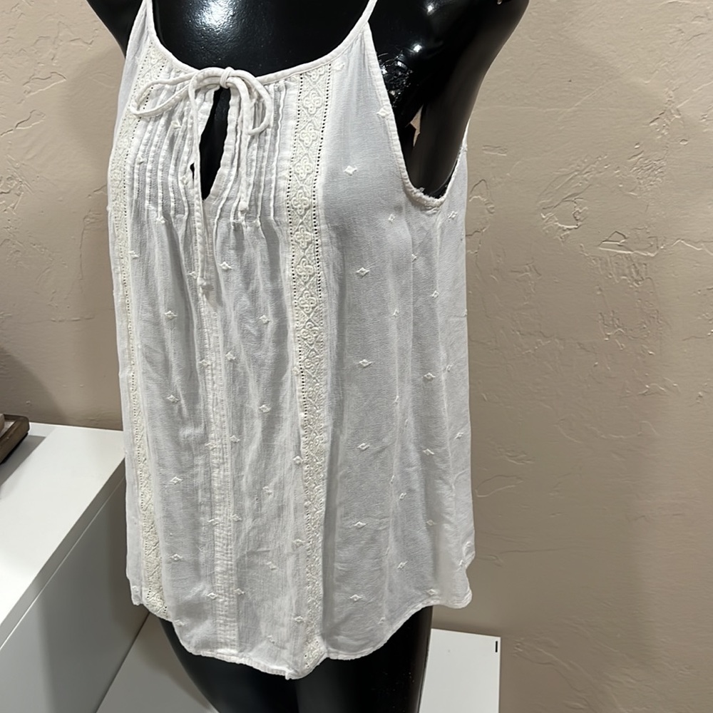 LOFT by Ann Taylor off-white spaghetti strap lace embroidered XS top - Picture 3 of 6